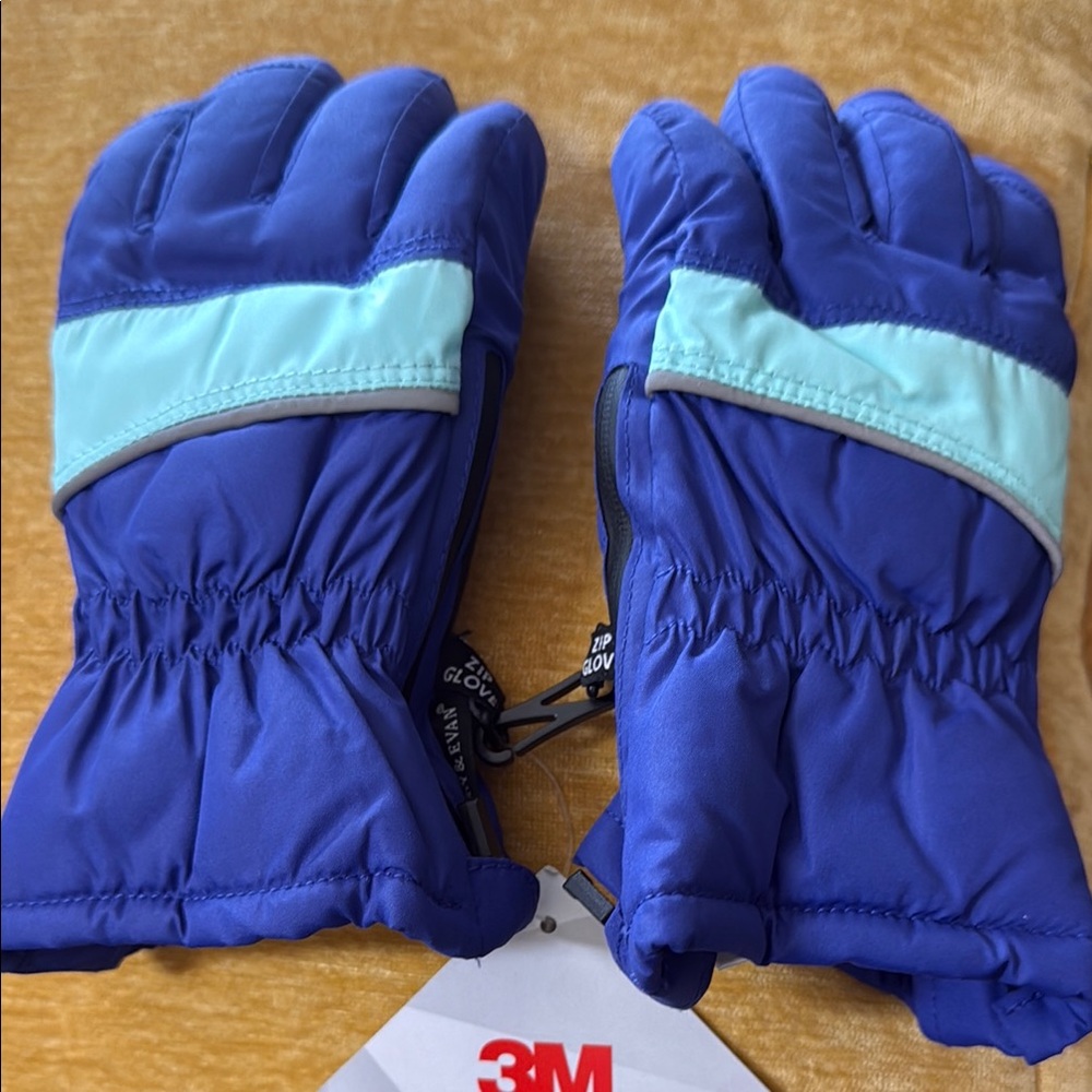 Blue Insulated Winter Gloves with Quilted Design